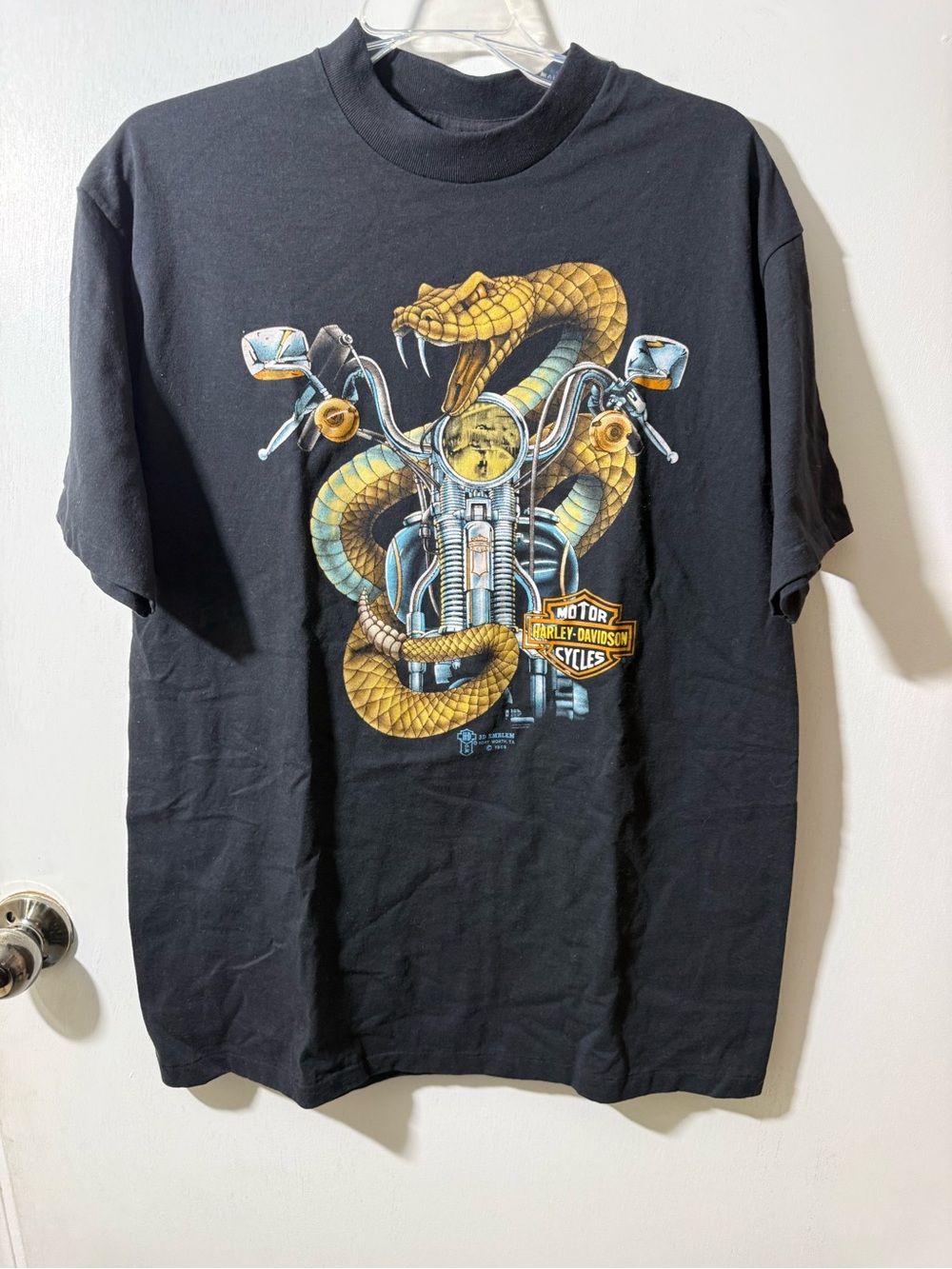 Vintage 1989 Harley Davidson Emblem Snake T-Shirt Sx XL single Stitch A-24 #25